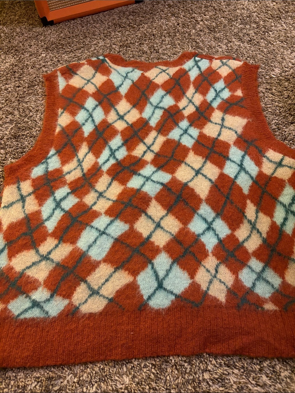Tres Bien Orange and Light Blue Argyle Knit Vest - Picture 4 of 4